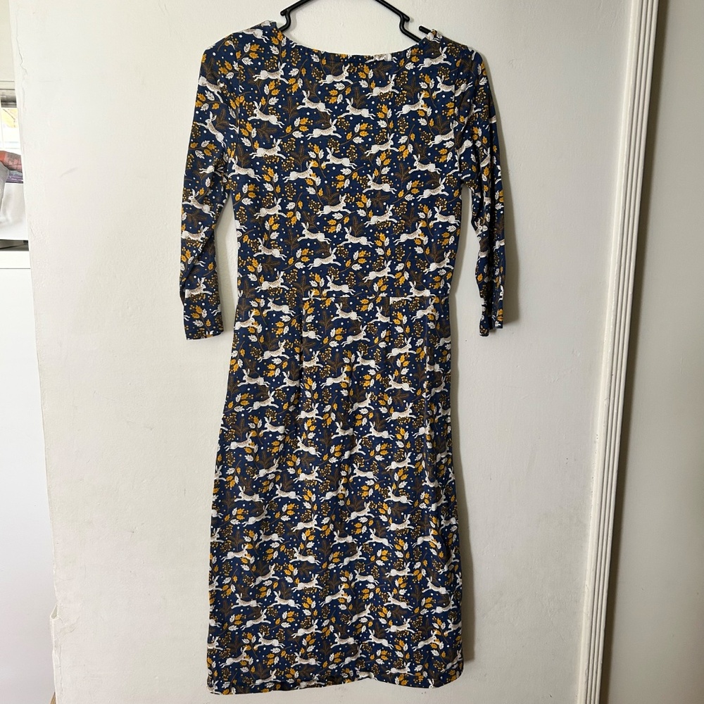 Boden Penny Jersey Boat Neck 3/4 Sleeve Rabbit Print Dress - Picture 5 of 6